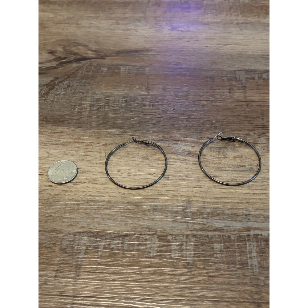 Gunmetal Grey Hoop Earrings Dark Metallic Round Latch Back Minimalist Jewelry